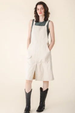 Canvas Overall Dress in Oyster