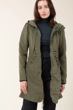 Long Raincloak in Army with Grey Plaid