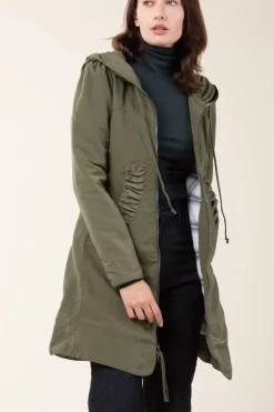Long Raincloak in Army with Grey Plaid