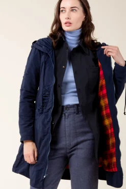 Long Raincloak in Midnight with Red Plaid