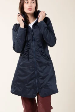 Long Raincloak in Navy with Burgundy Plaid