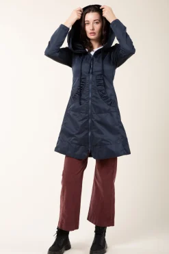 Long Raincloak in Navy with Burgundy Plaid