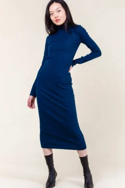 Mockneck Dress in Deep Blue