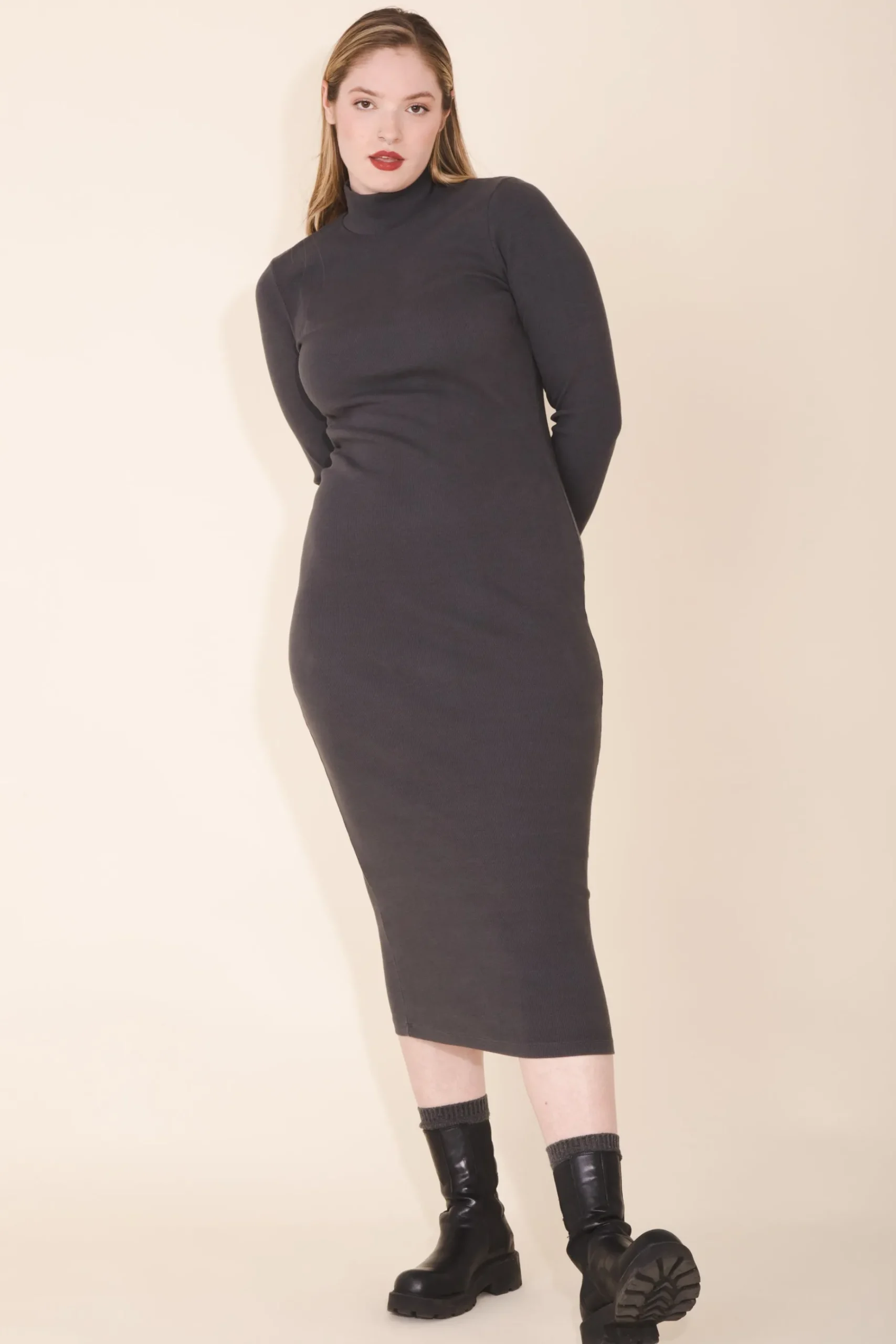 Mockneck Dress in Graphite