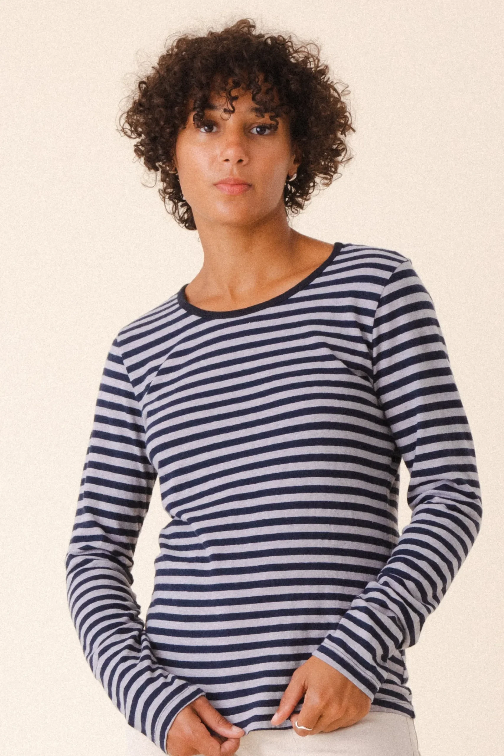 Patterned Crew in Navy Stripe