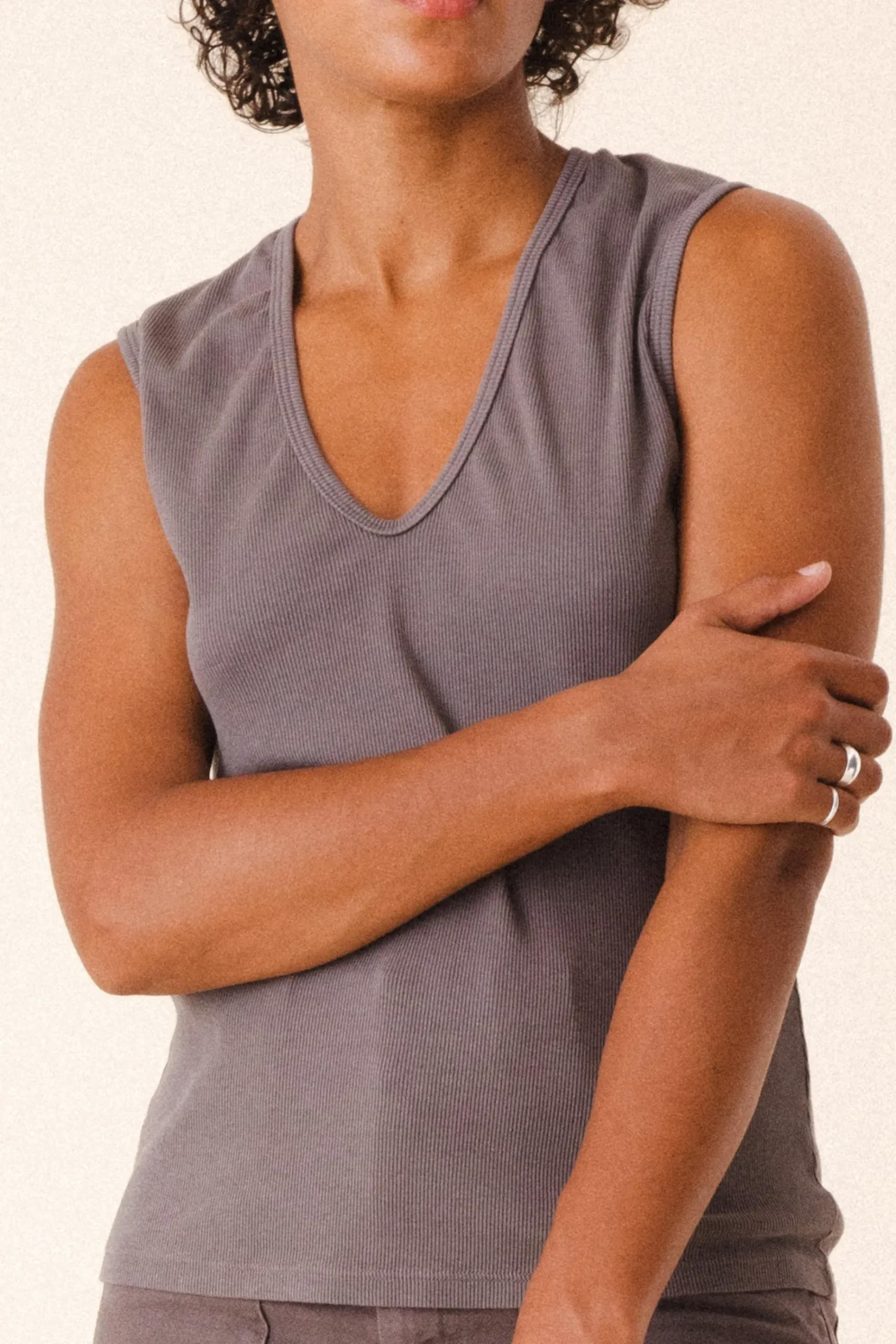 Sleeveless Soft V in Dior Gray